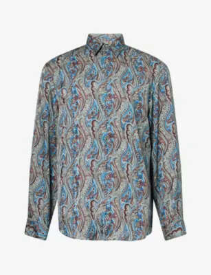 DRIES VAN NOTEN Caper Paisley Long-Sleeve Satin Shirt