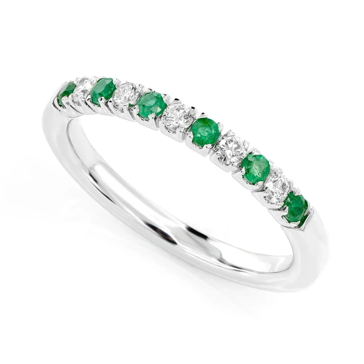 For Him Emerald and Diamond Single Row Band Ring in White Gold / Natural Diamond – Ring
