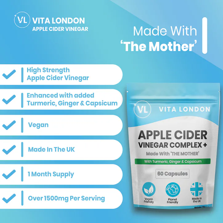Vita London 3pk Glow Up Bundle - Apple Cider Vinegar Capsules - Biotin Hair, Skin & Nails - Vitamin C & Zinc Tablets detail 2