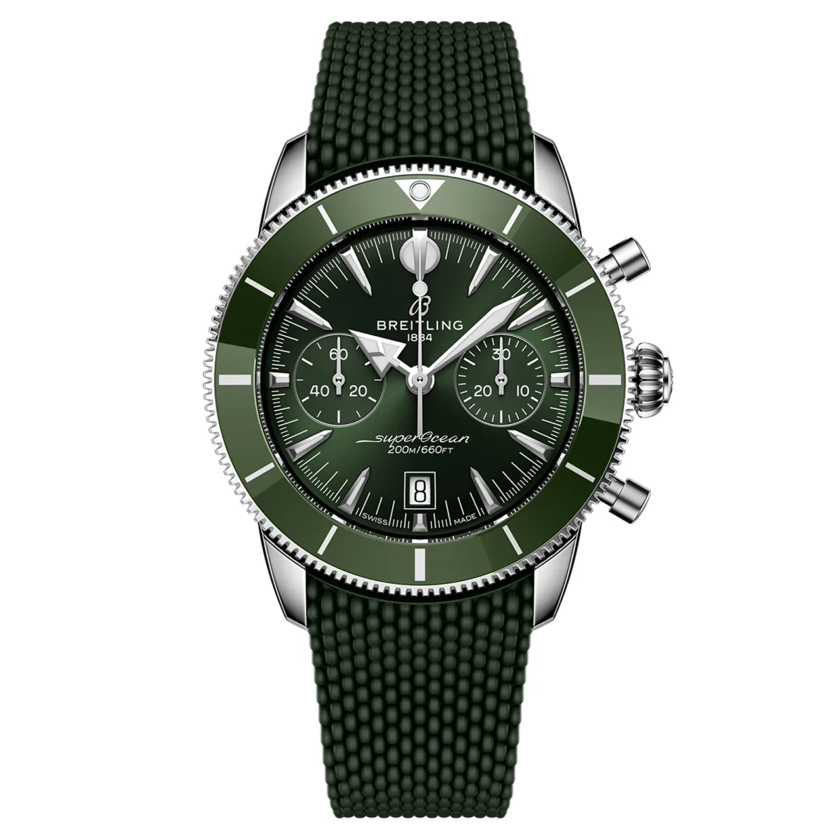 Breitling Superocean Heritage B01 Chronograph 42mm Mens Watch Green Rubber
