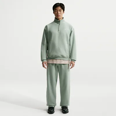 Nike Solo Swoosh Men's Fleece Open-Hem Trousers - Steam/White