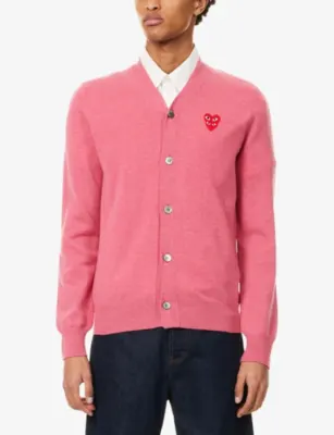 COMME DES GARCONS PLAY Double-Logo Embroidered Wool Cardigan detail 3