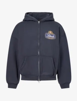 RHUDE Safari Crest Zip Cotton-Fleece-Back hoodie