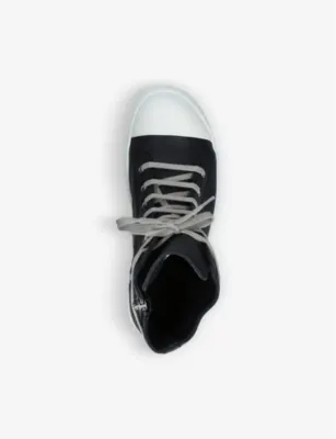 RICK OWENS Grained leather high-top trainers - EUR 41 / 7 UK MEN in BLK/WHITE, additional product view 2
