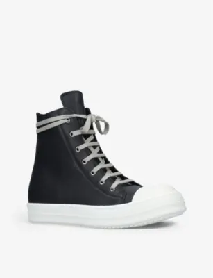 RICK OWENS Grained leather high-top trainers - EUR 41 / 7 UK MEN in BLK/WHITE, additional product view 3