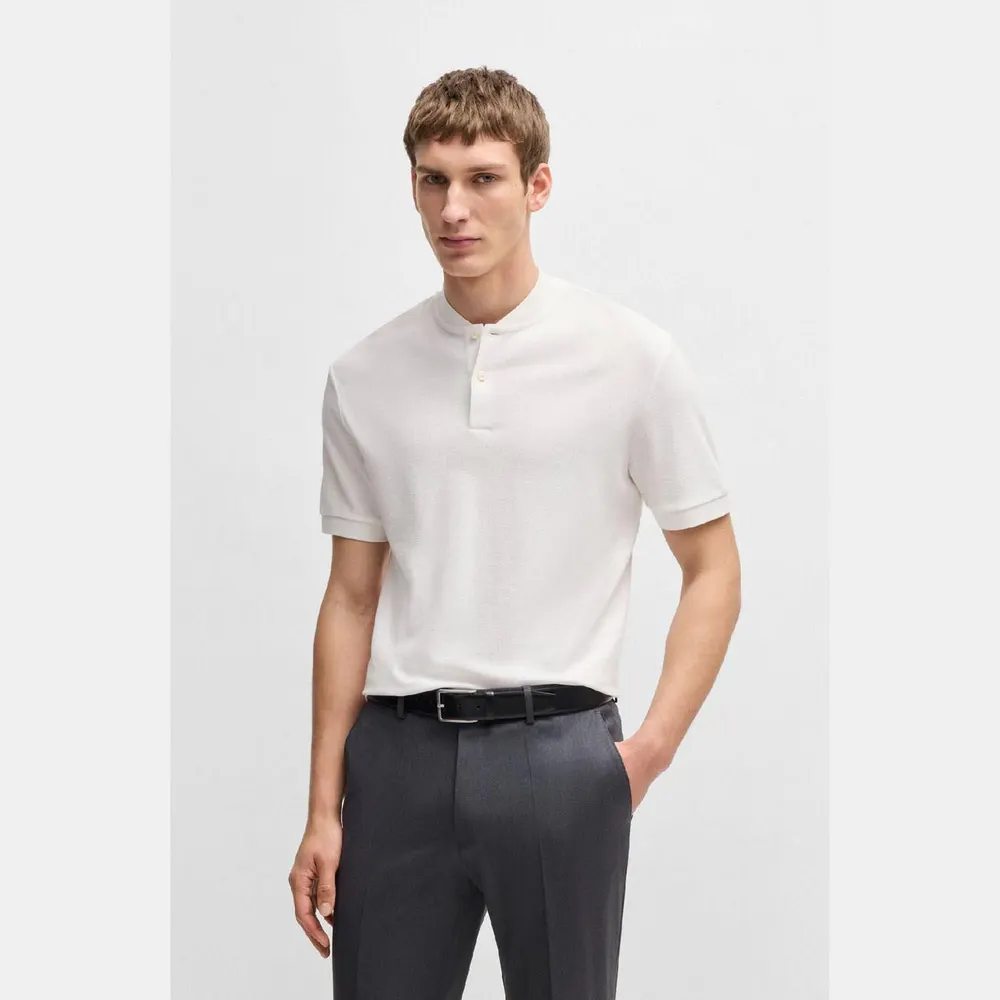 Boss H-Pratt 120 Collarless Polo Shirt in White, additional product view 2