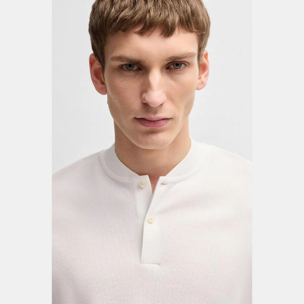 Boss H-Pratt 120 Collarless Polo Shirt in White, additional product view 3