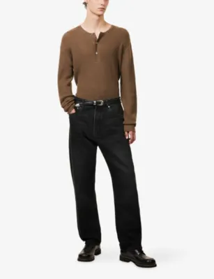 STUDIO NICHOLSON Sn Knitwear Henley Extra Fine Merino And Cashmere Jumper in BARK, additional product view 2