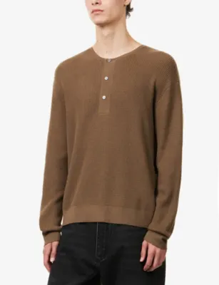 STUDIO NICHOLSON Sn Knitwear Henley Extra Fine Merino And Cashmere Jumper in BARK, additional product view 3