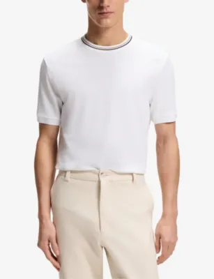 BOSS Contrast-Trim Short-Sleeved Cotton-Piqué T-Shirt detail 3