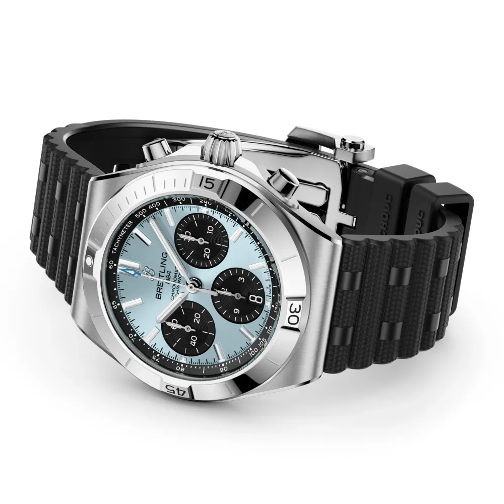 Breitling Chronomat B01 Chronograph 42mm Mens Watch Ice Blue Rubber detail 3