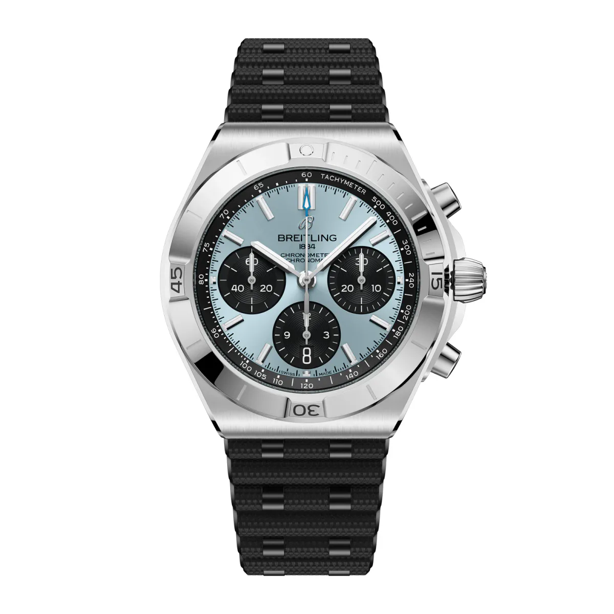 Breitling Chronomat B01 Chronograph 42mm Mens Watch Ice Blue Rubber