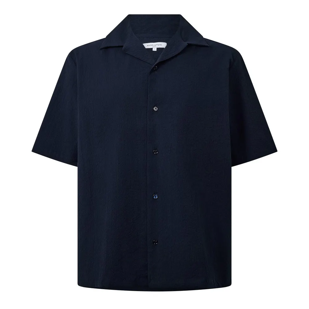 Maison Kitsune Men's Seersucker Resort Long Sleeve Patterned Shirt