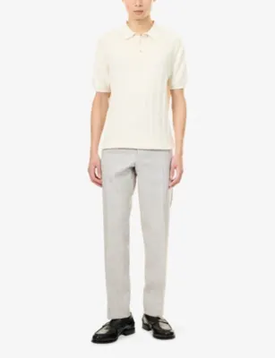 OSCAR JACOBSON Checked Regular-Fit Linen-Blend Trousers detail 2
