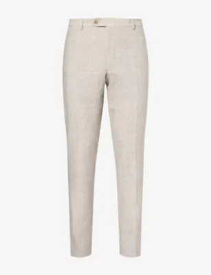 OSCAR JACOBSON Checked Regular-Fit Linen-Blend Trousers