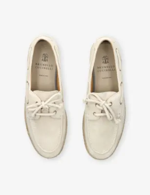 BRUNELLO CUCINELLI Lace-Up Suede Boat Shoes - EUR 42 / 8 UK MEN in BONE, additional product view 2