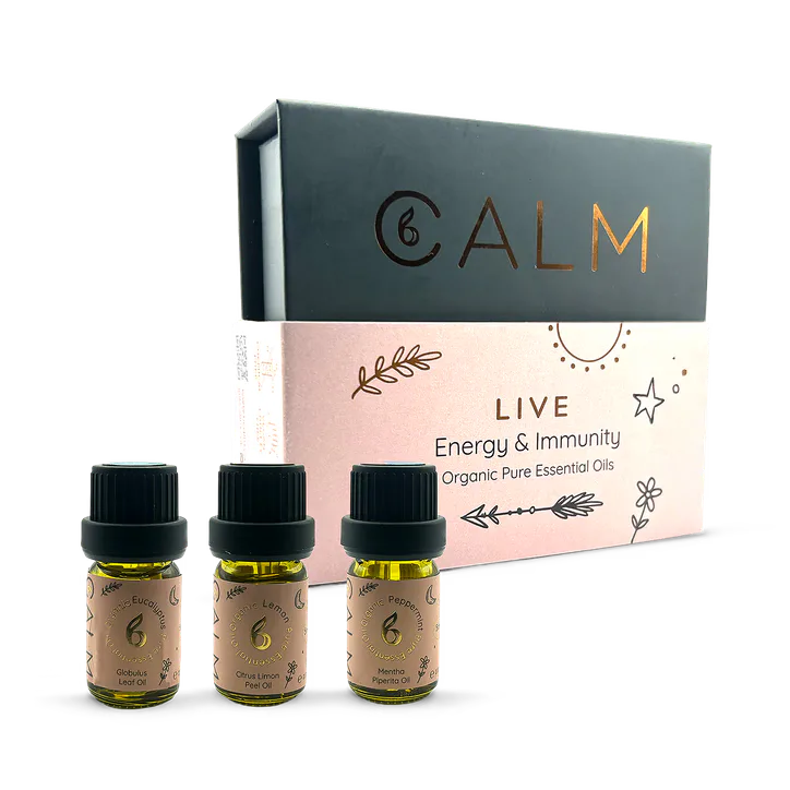 B Calm Energy & Immunity Essential Oil Set – Eucalyptus, Lemon & Peppermint 5ml x 3 – Live Calm