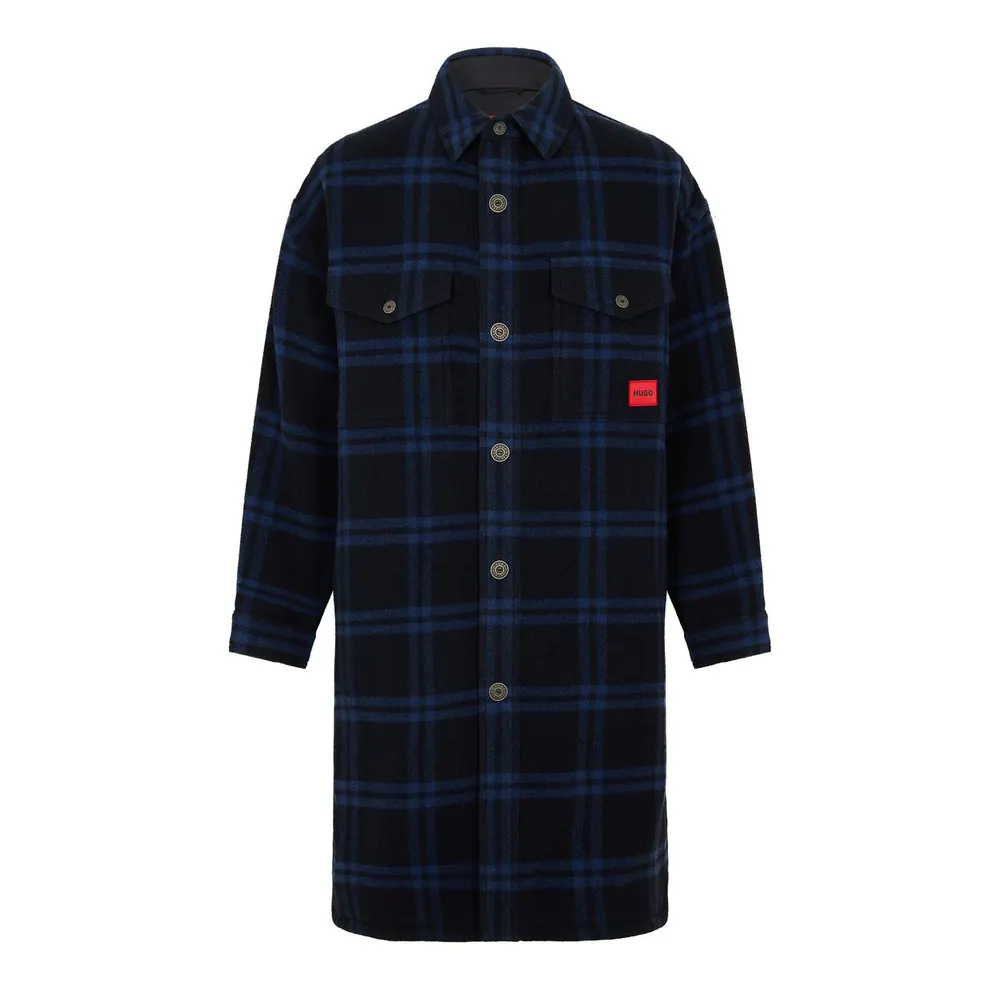 Hugo Men's Micha2241 Overcoat in Dark Blue – Clothing