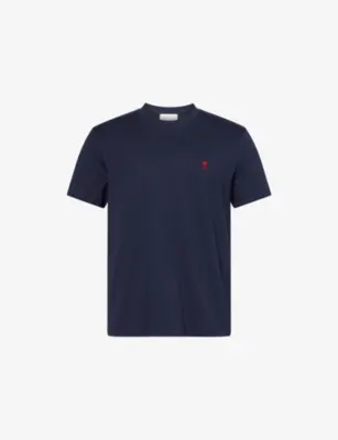 AMI PARIS Logo-Embroidered Cotton T-Shirt - Vert Bouteille/noir