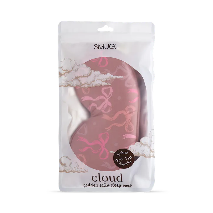 Smug Cloud Padded Satin Sleep Mask Mocha Bows detail 3