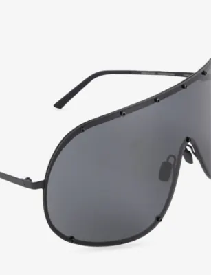 RICK OWENS Shield Surgical-Frame Stainless-Steel Sunglasses in BLACK, additional product view 2