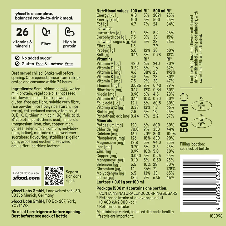 Yfood Ready to Drink Complete Meal Heavenly Hazelnut 500ml, additional product view 3