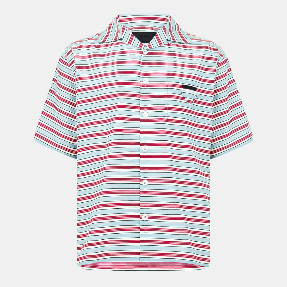 Prada Men's Short Sleeve Relaxed Fit Bowling Shirt