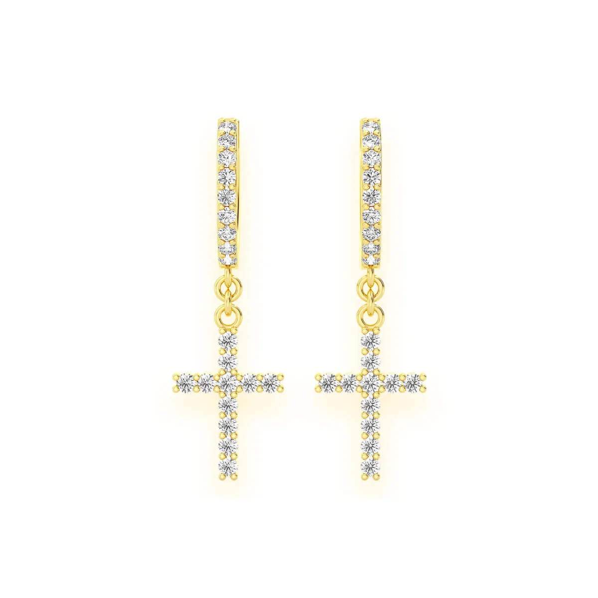 For Him Cross Diamond Hoop Drops in 0.40ctw / Yellow Gold / Natural Diamond – Earring