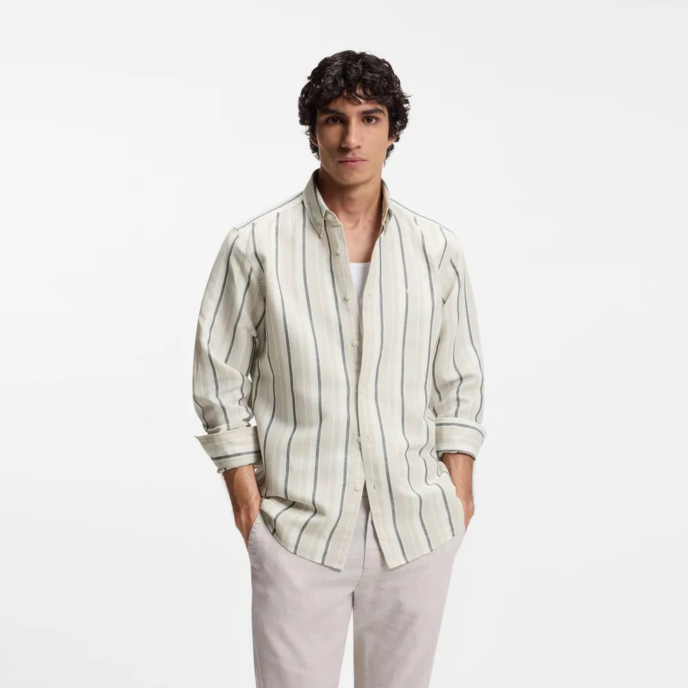Boss Mens BOSS ORANGE Striped Shirt in Linen-Cotton Blend (Ricoplus) detail 2
