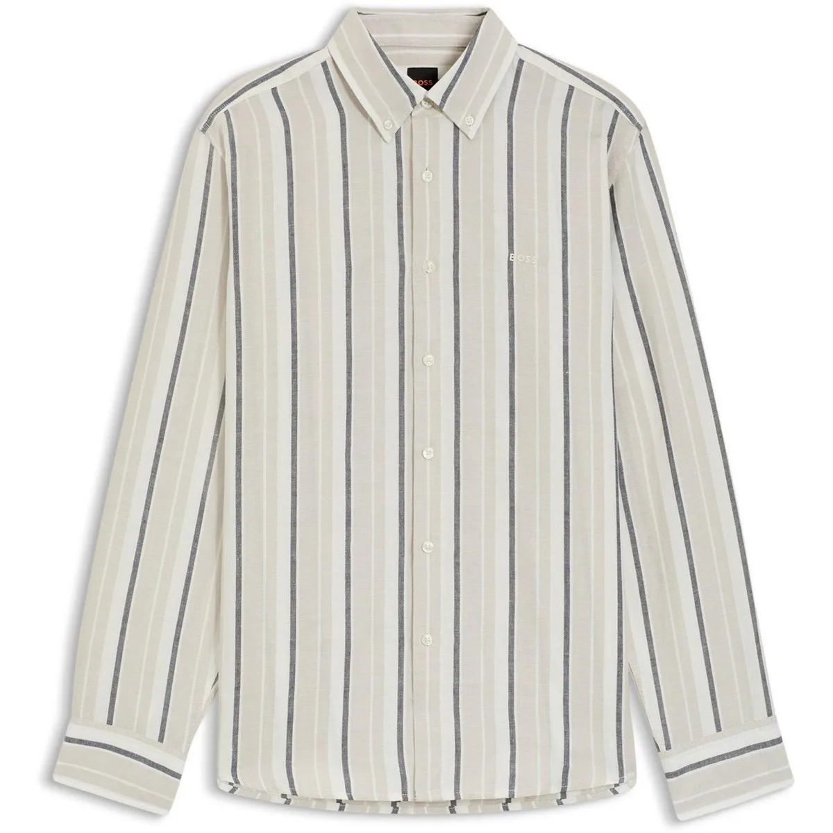 Boss Mens BOSS ORANGE Striped Shirt in Linen-Cotton Blend (Ricoplus)