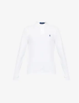 POLO RALPH LAUREN Long-sleeved logo-embroidered custom slim-fit cotton-piqué polo shirt - CANTERBURY HTHR detail 2