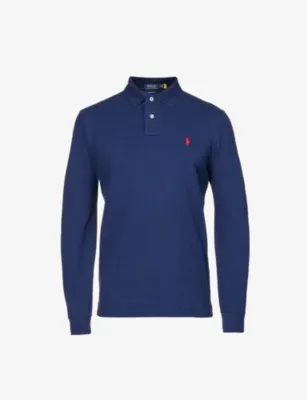 POLO RALPH LAUREN Long-sleeved logo-embroidered custom slim-fit cotton-piqué polo shirt - CANTERBURY HTHR detail 3