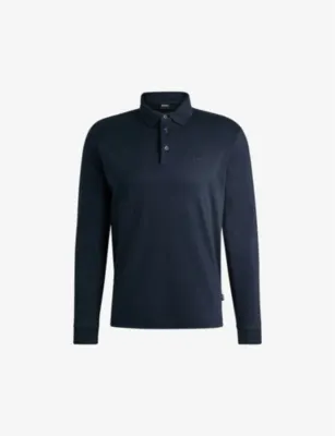 BOSS Leisure long-sleeved cotton-jersey polo shirt - DARK BLUE detail 2