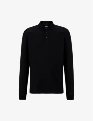 BOSS Leisure long-sleeved cotton-jersey polo shirt - DARK BLUE