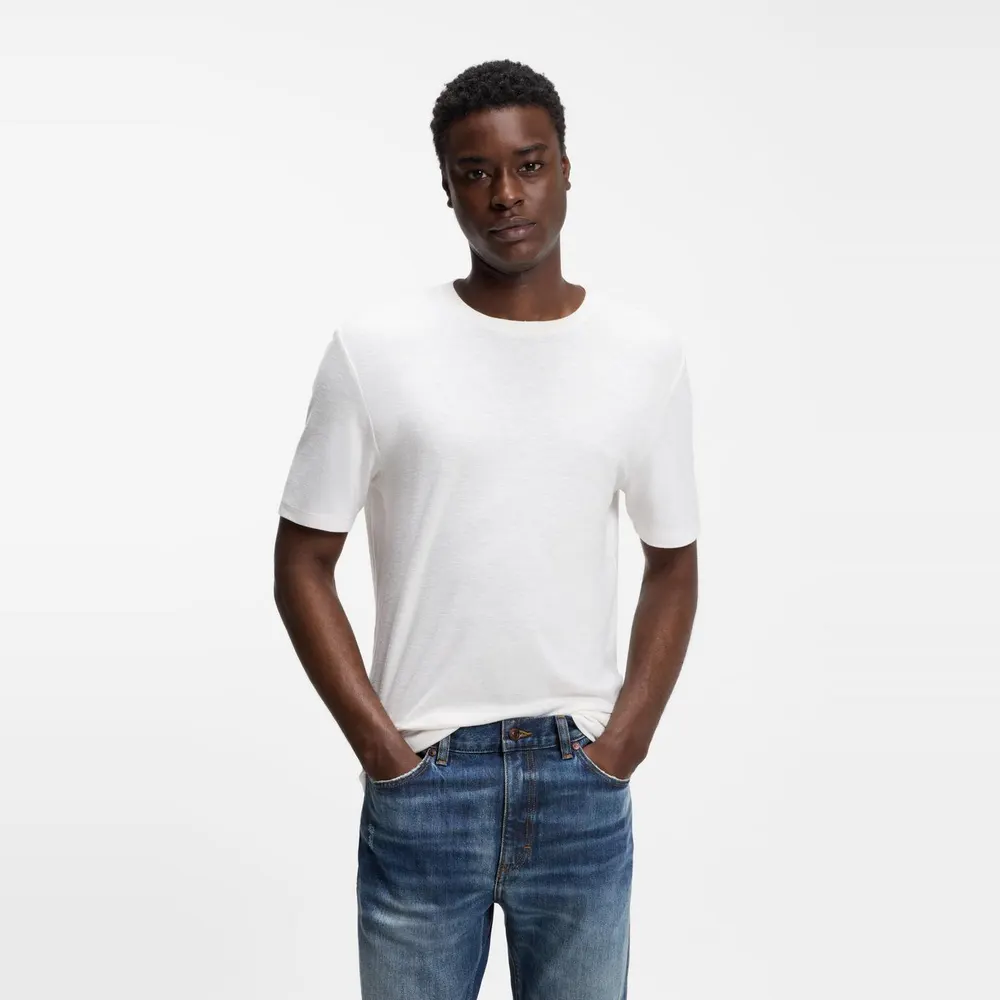 Hugo Men's Dulero Lyocell-Linen Short-Sleeve Slim-Fit T-Shirt detail 2