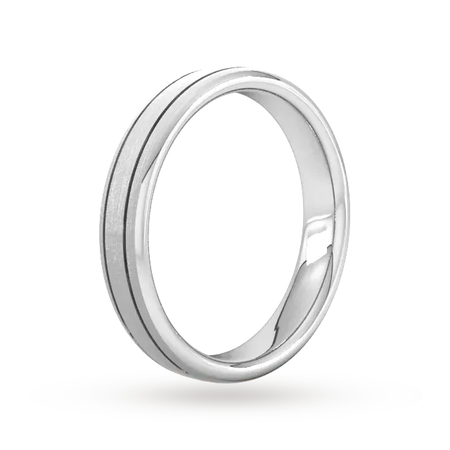 For Him 4mm D Shape Standard Matt Finish With Double Grooves Wedding Ring In 18 Carat White Gold detail 2