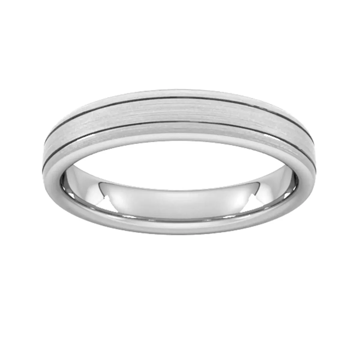 For Him 4mm D Shape Standard Matt Finish With Double Grooves Wedding Ring In 18 Carat White Gold