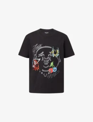 TRUE RELIGION Buddha Face Graphic-Print Cotton T-Shirt in JET BLACK – Mens | Tops & t-shirts | T-Shirts | Plain T-Shirts