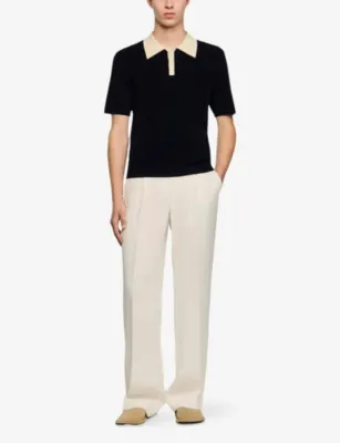 SANDRO Contrast-collar stretch-knit polo shirt detail 2