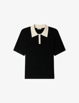 SANDRO Contrast-collar stretch-knit polo shirt