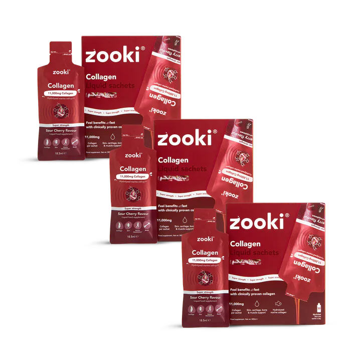 Zooki Super Strength Marine Collagen 11,000mg Sour Cherry Flavour 90 Sachets Bundle