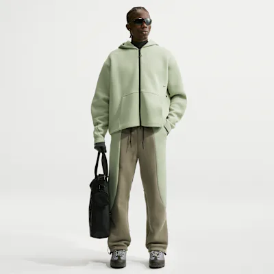 Nike Tech Men's Colour-Block Open-Hem Fleece Trousers - Silver Sage/Jade Horizon/Black
