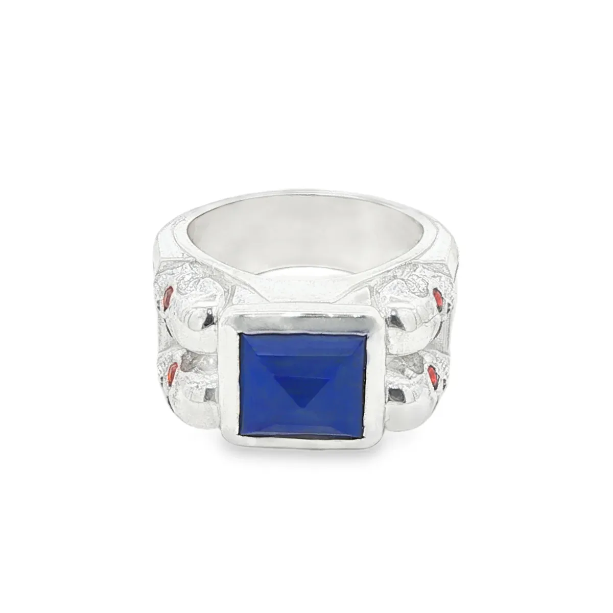 MARYAM - For Him SILVER Blue Lapis Silver Ring With Skulls And Red Sapphire 71004 in 10 – Ring