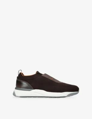 SANTONI Tech Knit Leather and Mesh Trainers - EUR 41.5 / 7.5 UK MEN in Dark Brown – Mens | Trainers | Lace up trainers