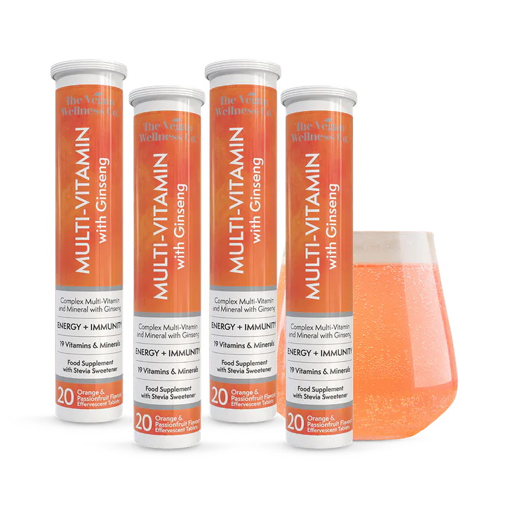 The Vegan Wellness Co. Multivitamin With Ginseng 80 (4x20) Orange & Passionfruit Flavour Effervescent Tablets 80 Tablets