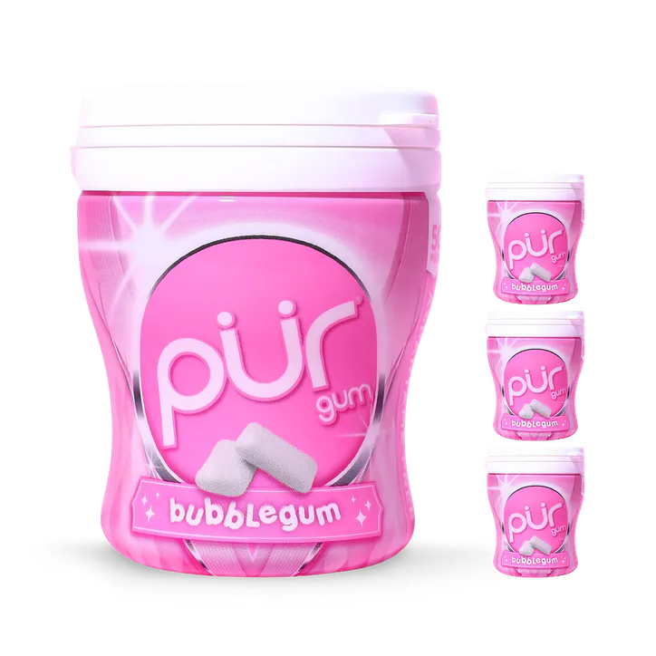 PUR Bubblegum Gum 4 x 70g Shaker Cups – Food & Drink > Healthier Snacking > Sweet Snacks