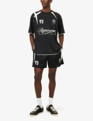 REPRESENT WC Star Football Woven Shorts in JET BLACK, additional product view 2