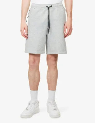 For Him Technical Logo-Print Stretch-Woven Sweat Shorts in HEATHER GREY, additional product view 3