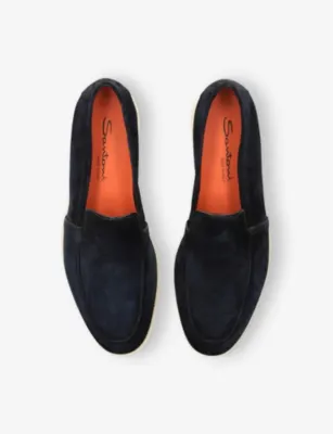 SANTONI Malibu Contrast-Sole Suede Loafers - EUR 39 / 5 UK MEN in Navy, additional product view 2