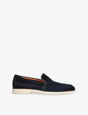 SANTONI Malibu Contrast-Sole Suede Loafers - EUR 39 / 5 UK MEN in Navy – Mens | Loafers